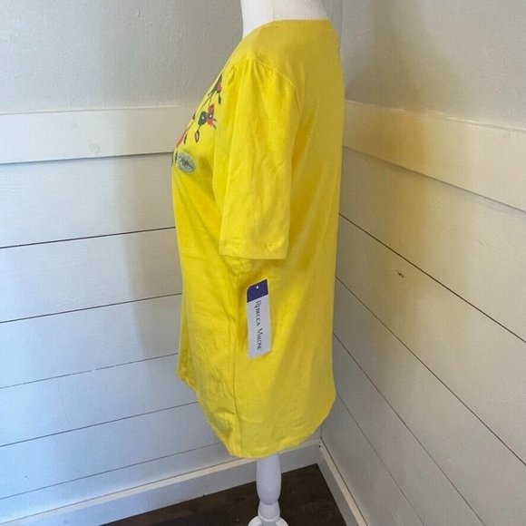 Rebecca Malone‎ Floral 3D Printed Bright Yellow T-Shirt NWT Women's Medium - Picture 4 of 9
